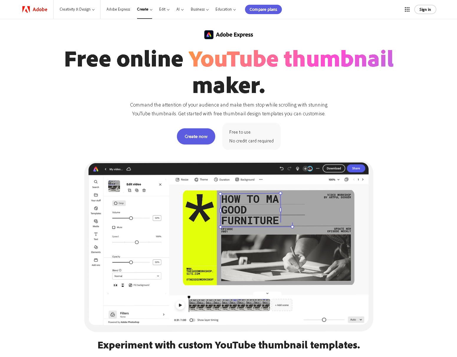 Adobe express youtube thumbnail maker