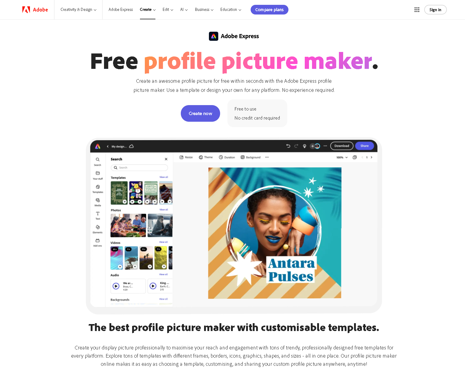 Adobe express profile picture maker