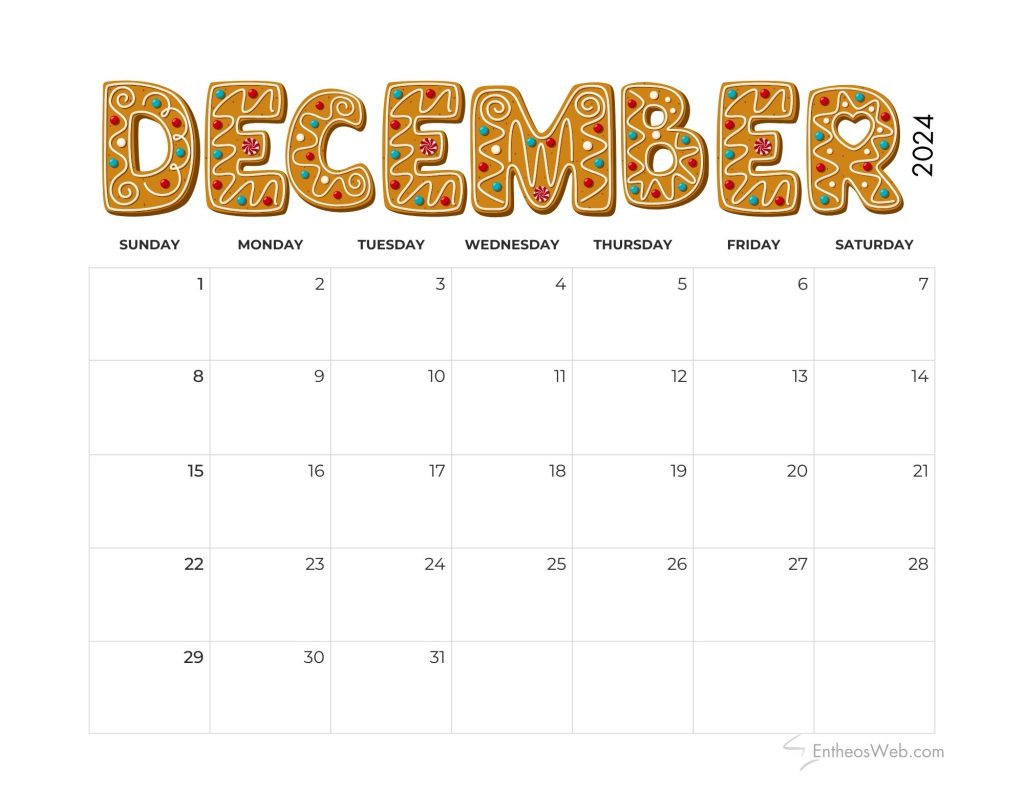 December 2024 calendar planner   cookie alphabets