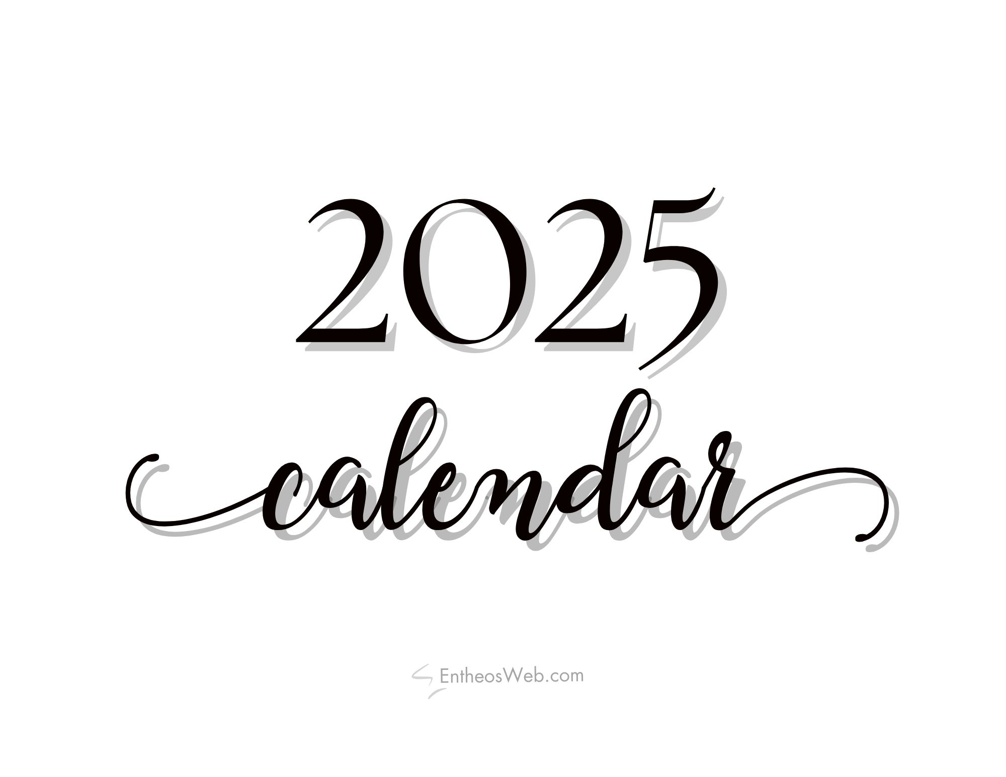 2025 Monthly Calendar – Black and White | EntheosWeb