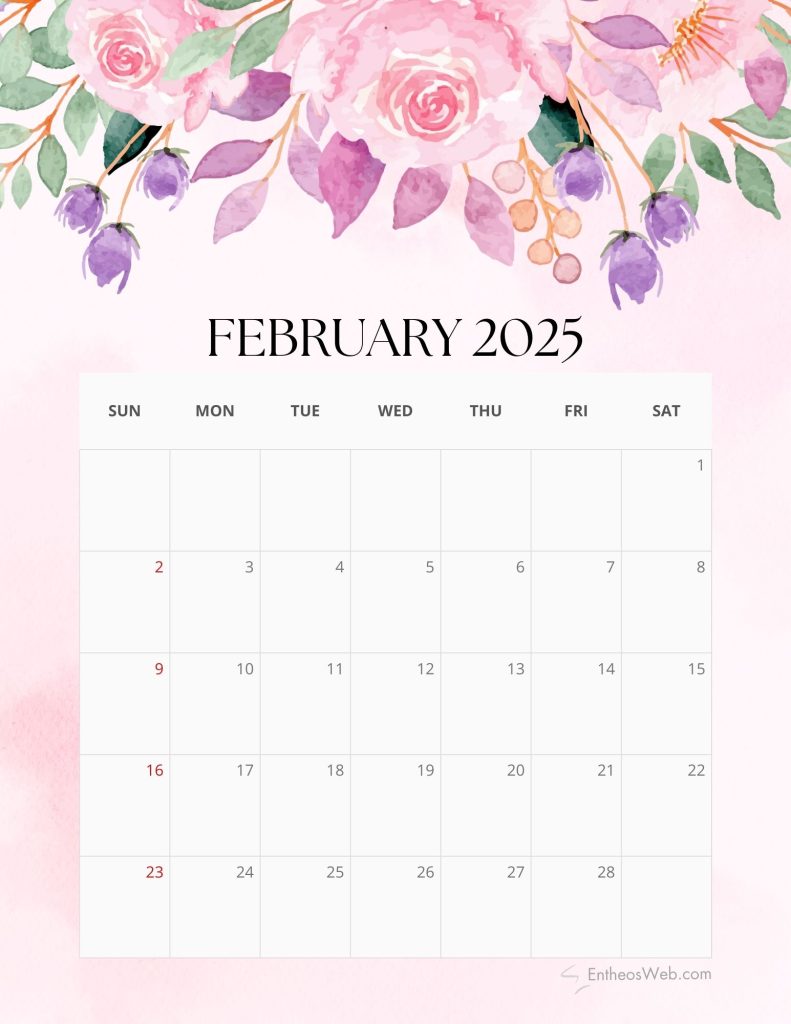 2025 Floral Monthly Calendar Free PDF Printable | EntheosWeb