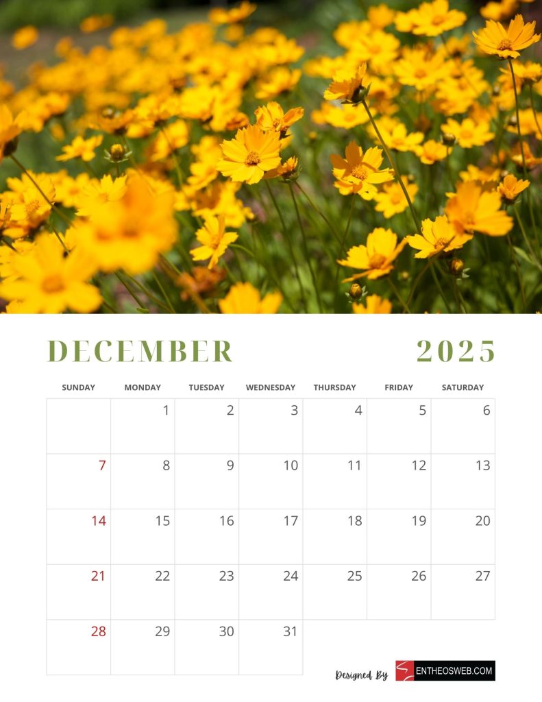 Free december 2025 calendar printable