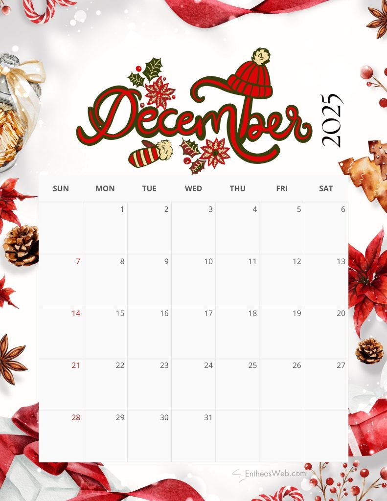 Free december 2025 calendar printable