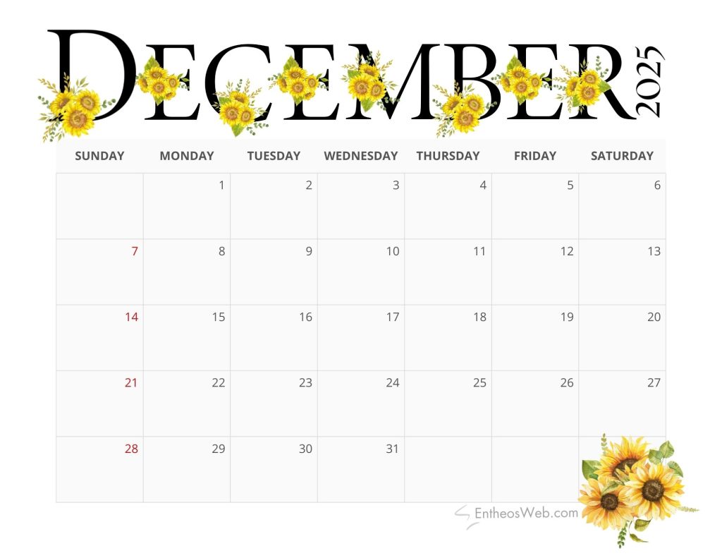 December 2025 calendar free pdf printable