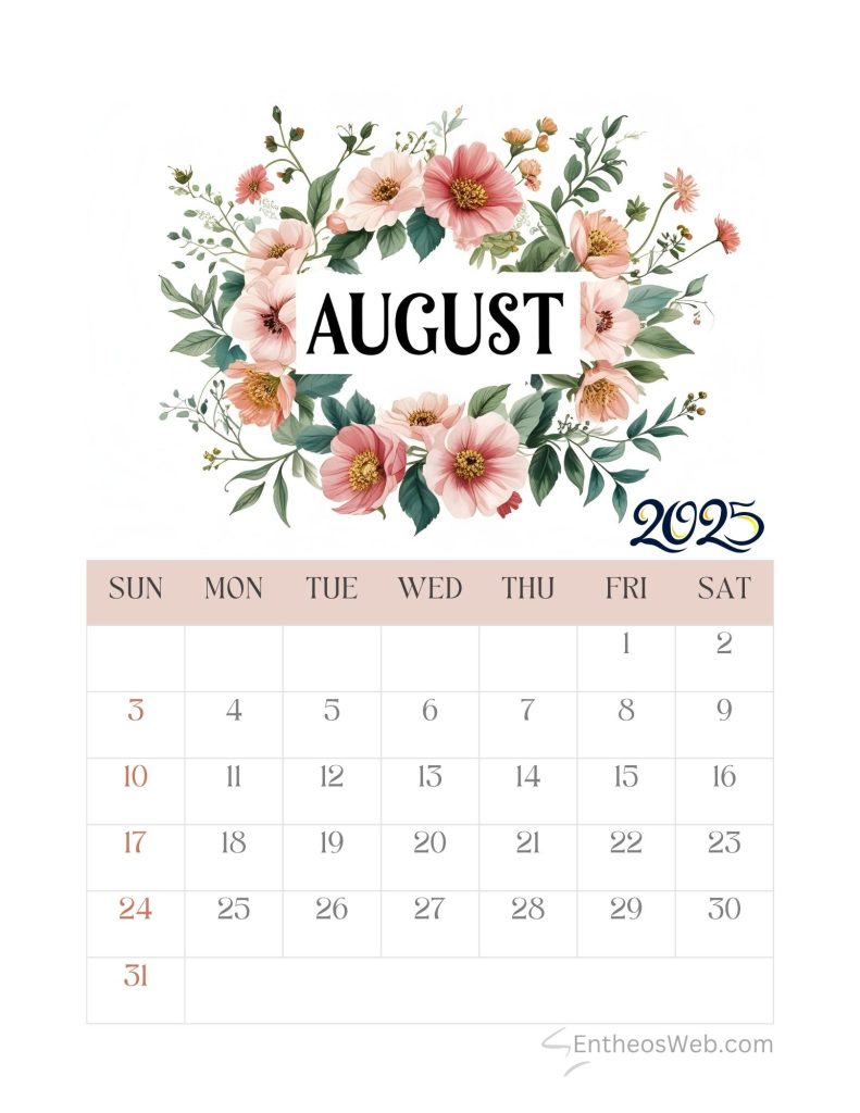 Free August Printable Calendars for 2026 | EntheosWeb