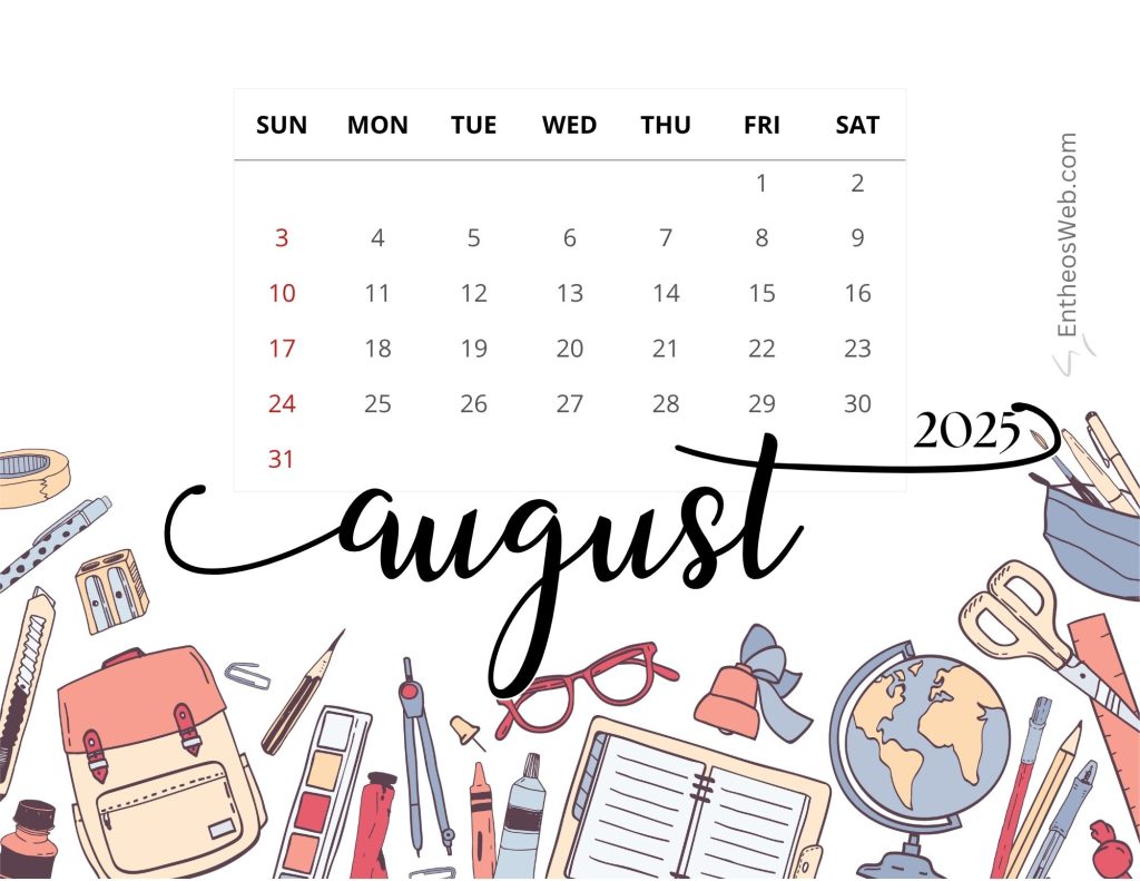 August Calendar Printables & Wallpapers for 2026 | EntheosWeb