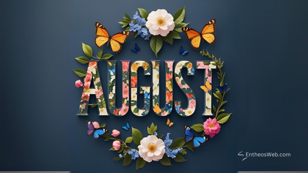 August floral typography desktop wallpaper