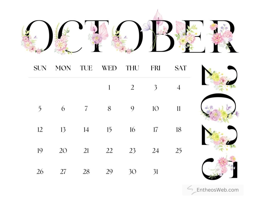 Beautiful printable october 2025 calendar