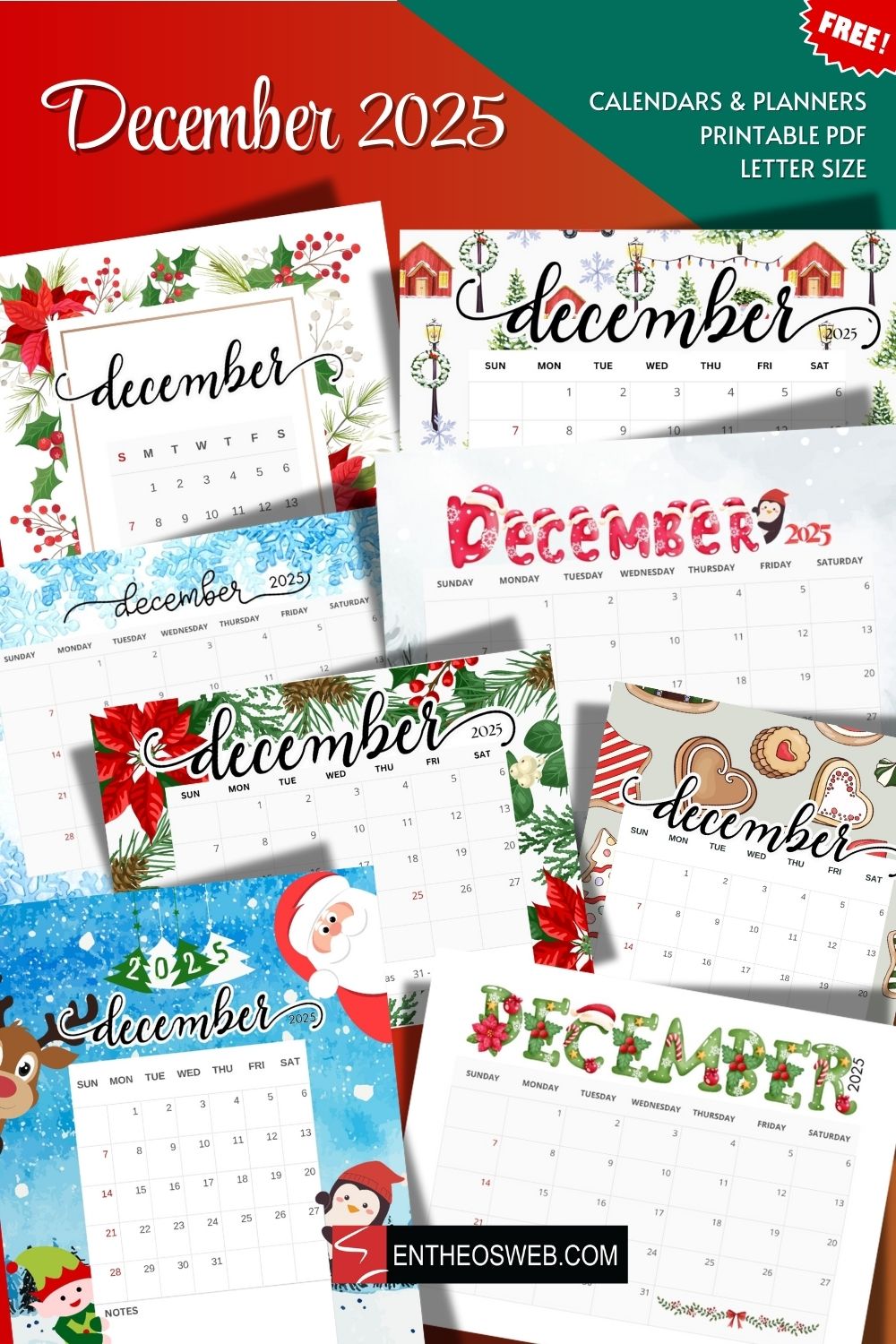 December 2025 Calendar 1 | December 2025 Calendar Free Printable Pdf Downloads | Entheosweb December 2025 calendar free pdf printable