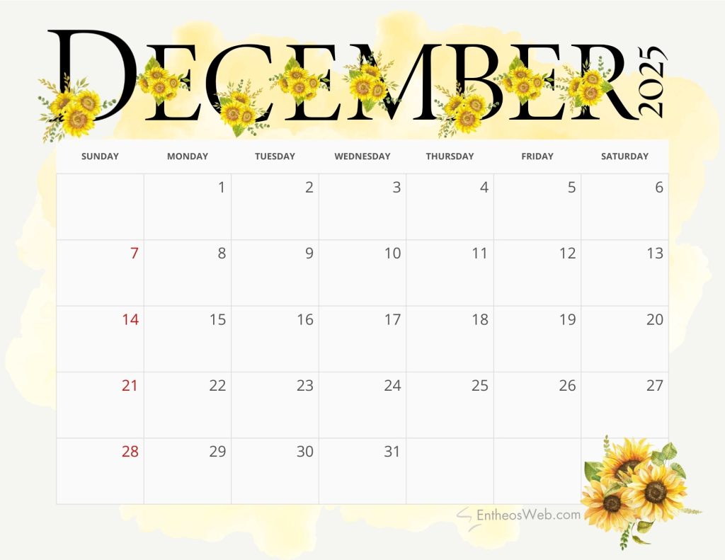 December 2025 calendar free pdf printable