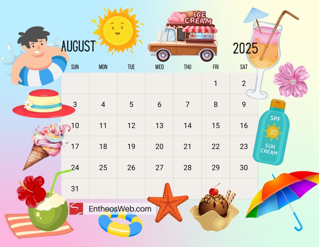 Free 2025 thematic printable calendar august entheosweb