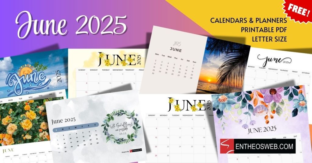 Free Printable June 2025 Calendars | Best Free 2025 Printable Calendars | Entheosweb June 2025 calendars