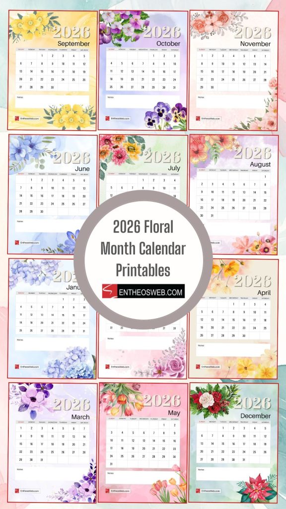 2026 floral month printable calendar