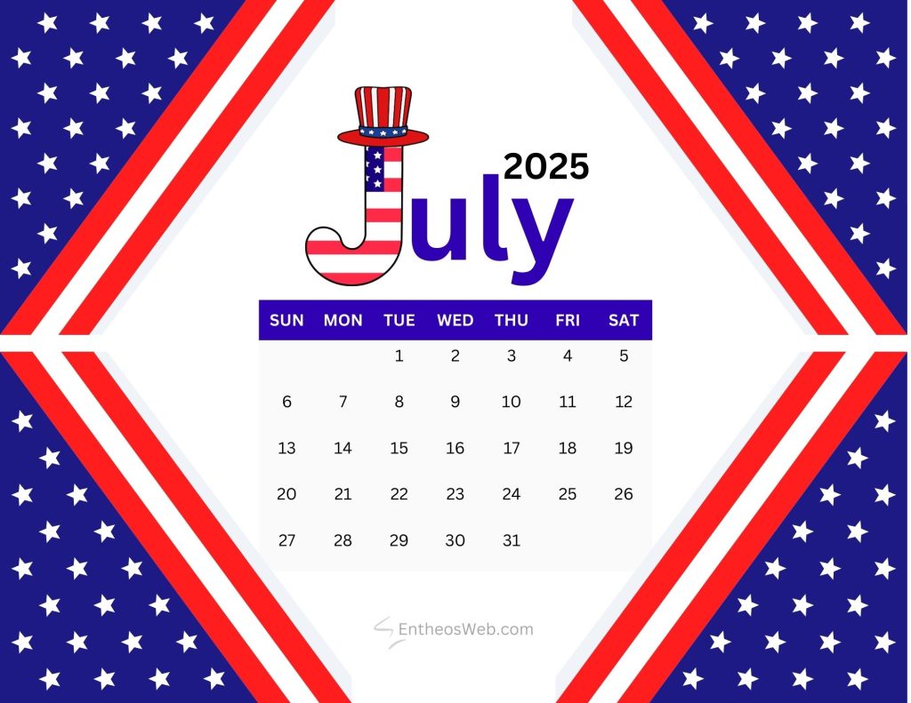 July calendar 2025   4th of july theme
