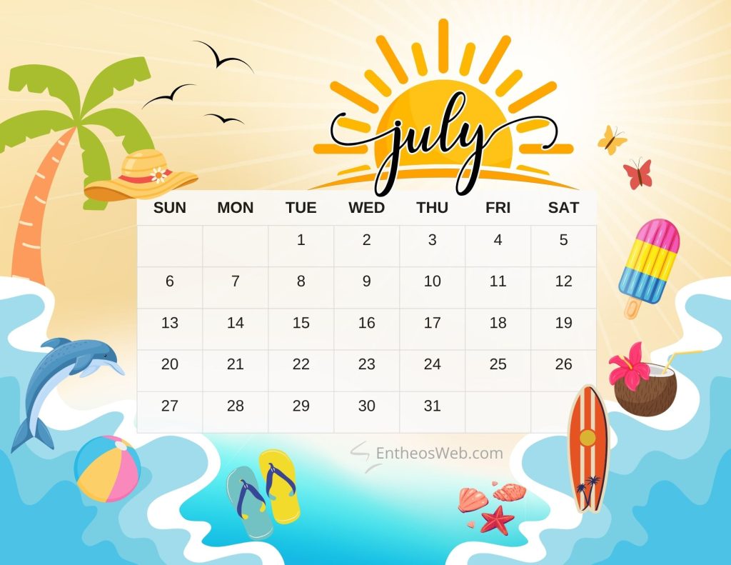 July 2025 Calendar Beach Printable | July 2025 Calendars  Wallpapers | Entheosweb Free july 2025 calendar printable