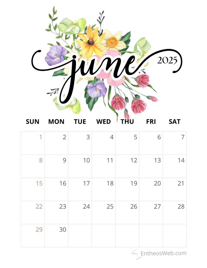 June calendar 2025 floral header