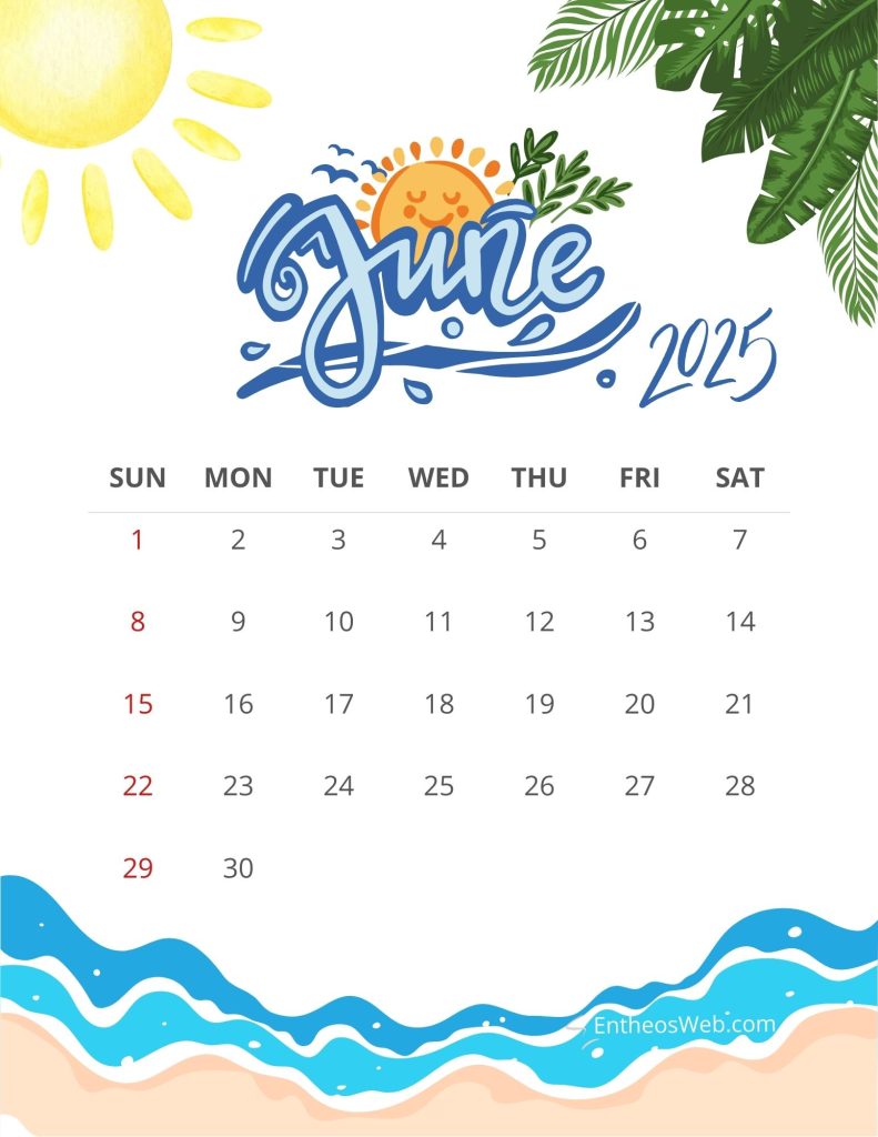 June calendar 2025 printable   summer