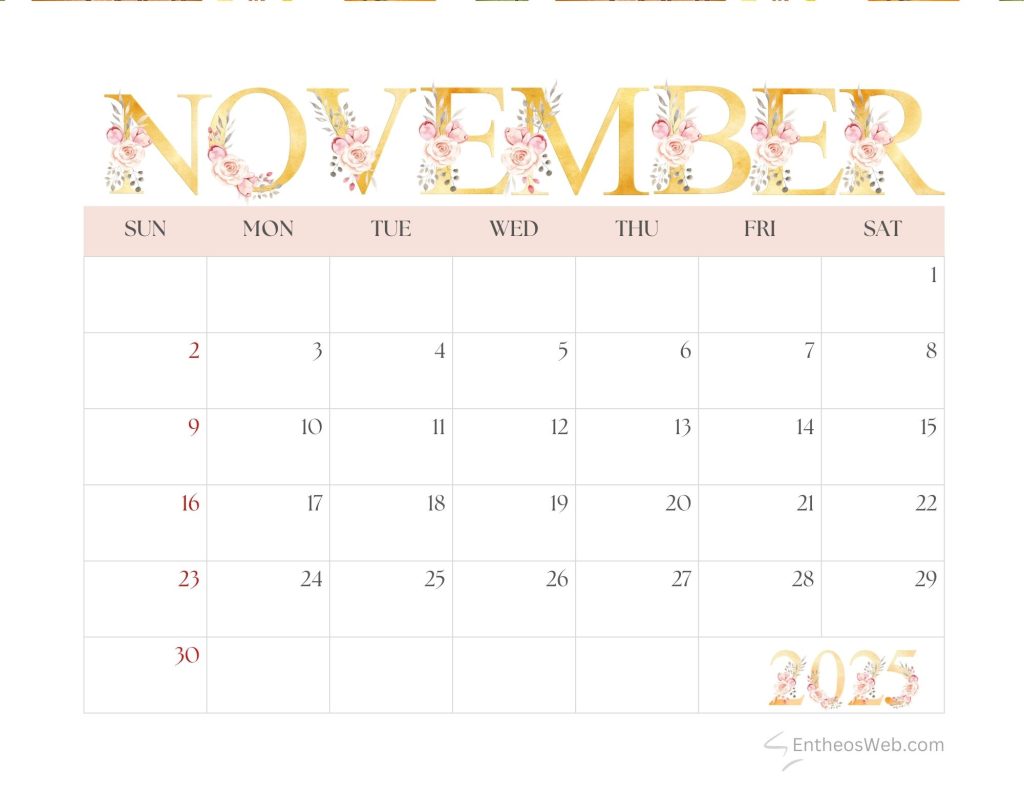 November 2025 Calendar Free Printables | EntheosWeb