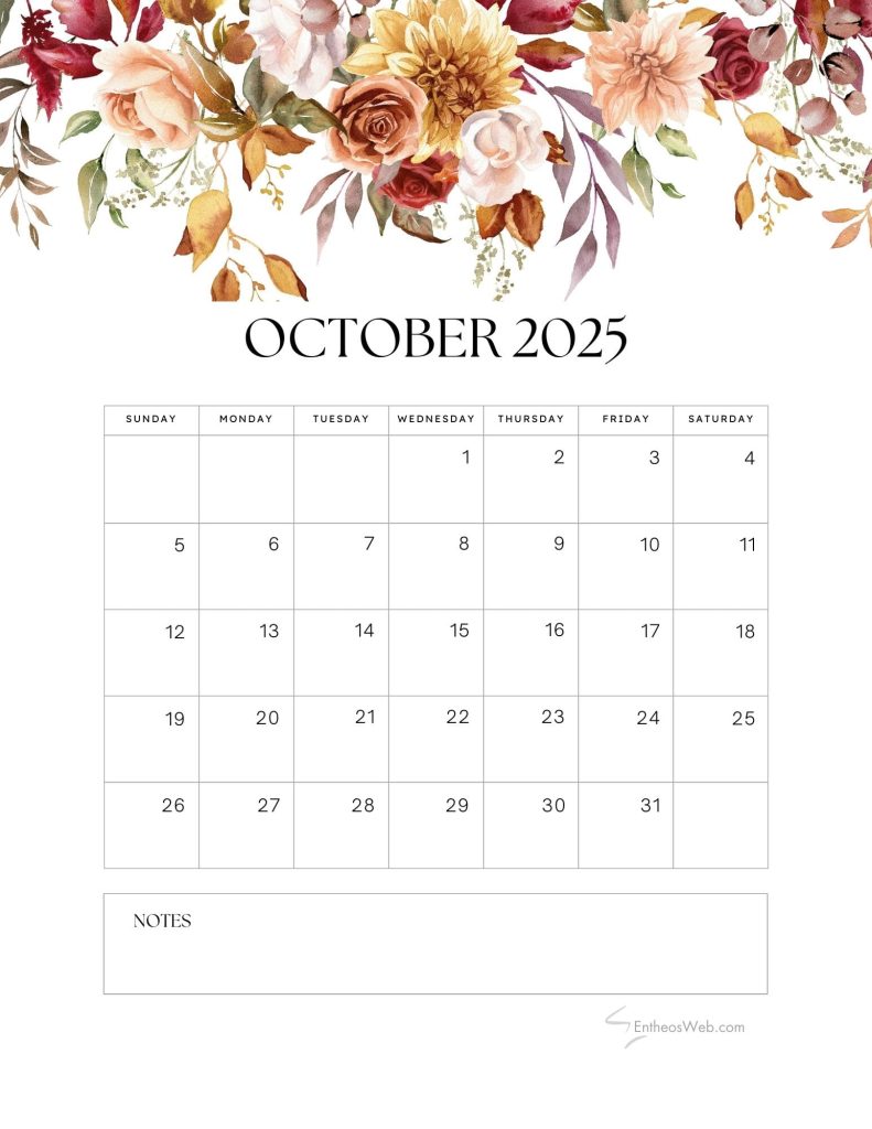 October 2025 Calendar Free Printables | EntheosWeb