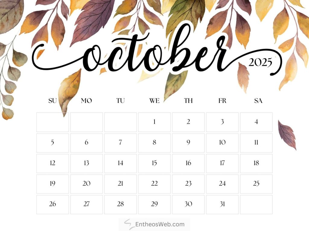October printable calendar 2025 1 min