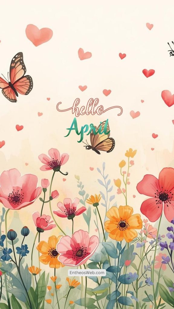 Hello april phone wallpaper butterflies hearts and flowers | april wallpapers | entheosweb Hello april phone wallpaper
