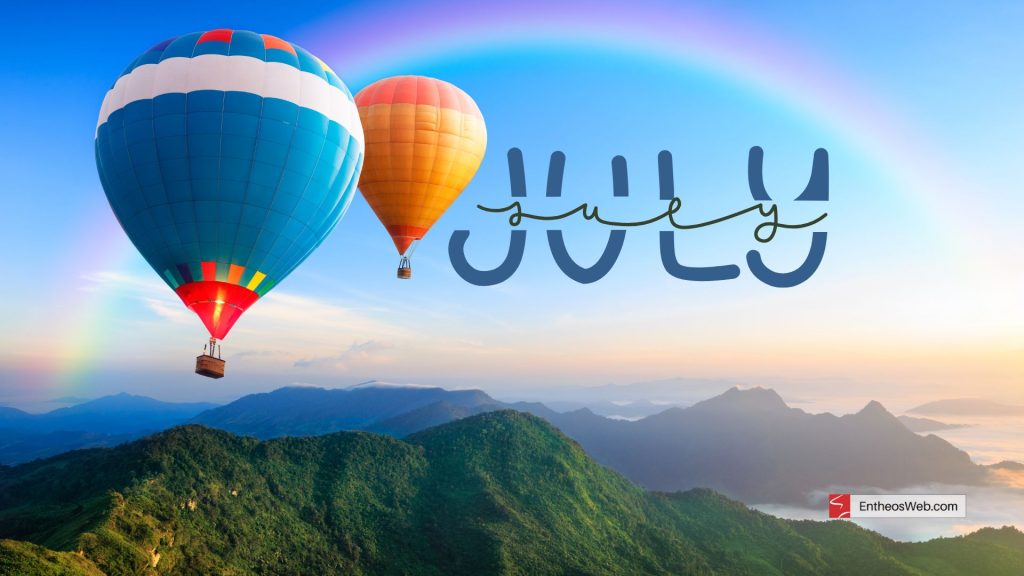 July desktop wallpaper   hot air balloons and rainbow