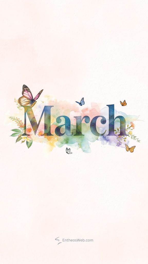 March watercolor effect with butterflies facebook cover