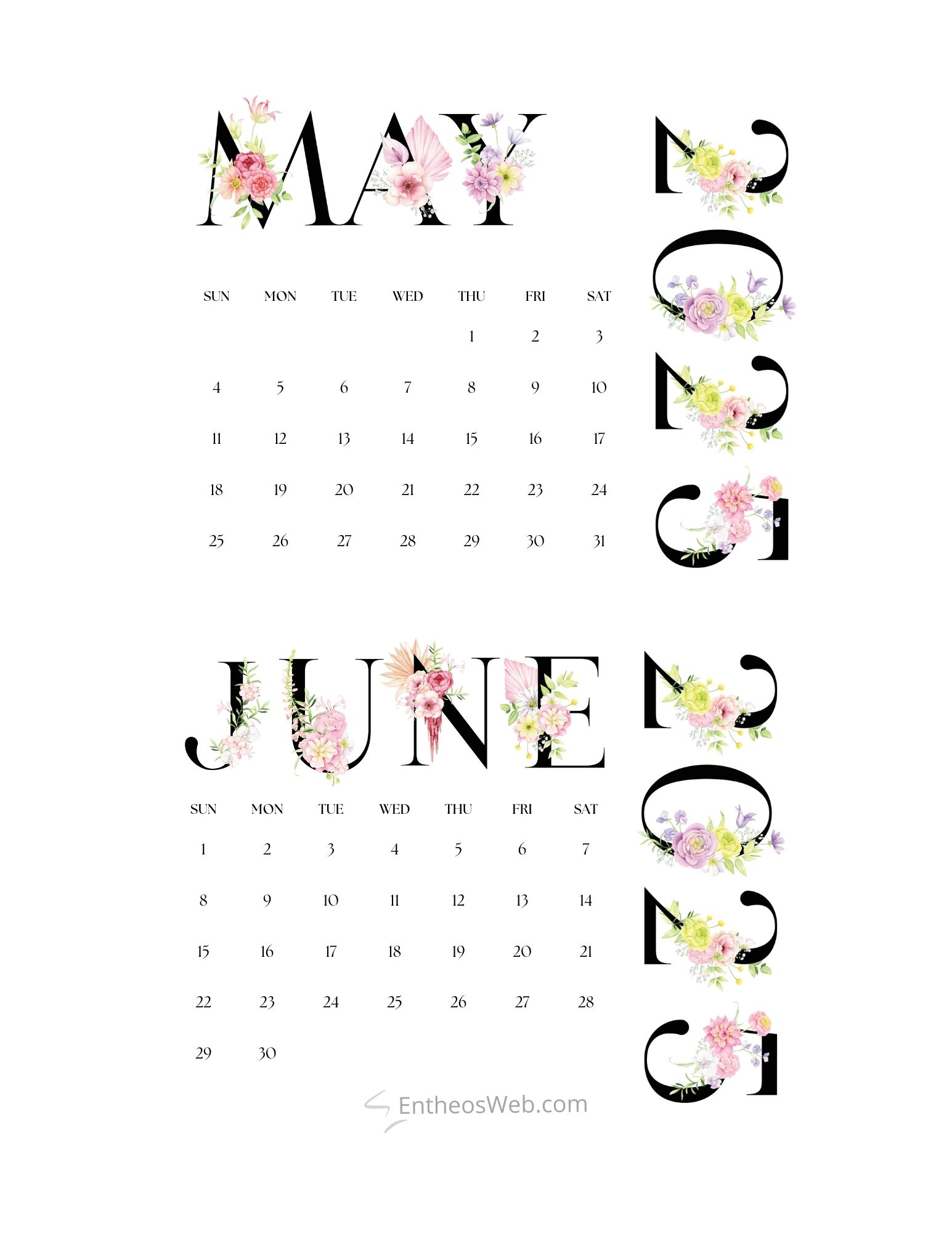 May June 2026 Calendar Printable | EntheosWeb