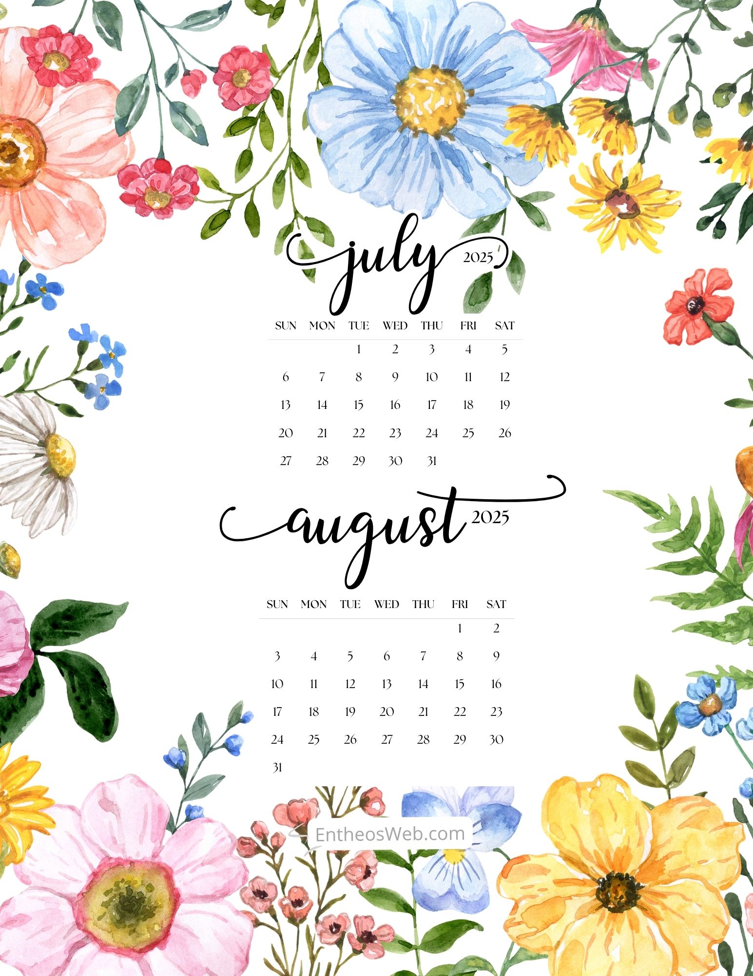 July & August 2026 – 2 Month Calendars | EntheosWeb
