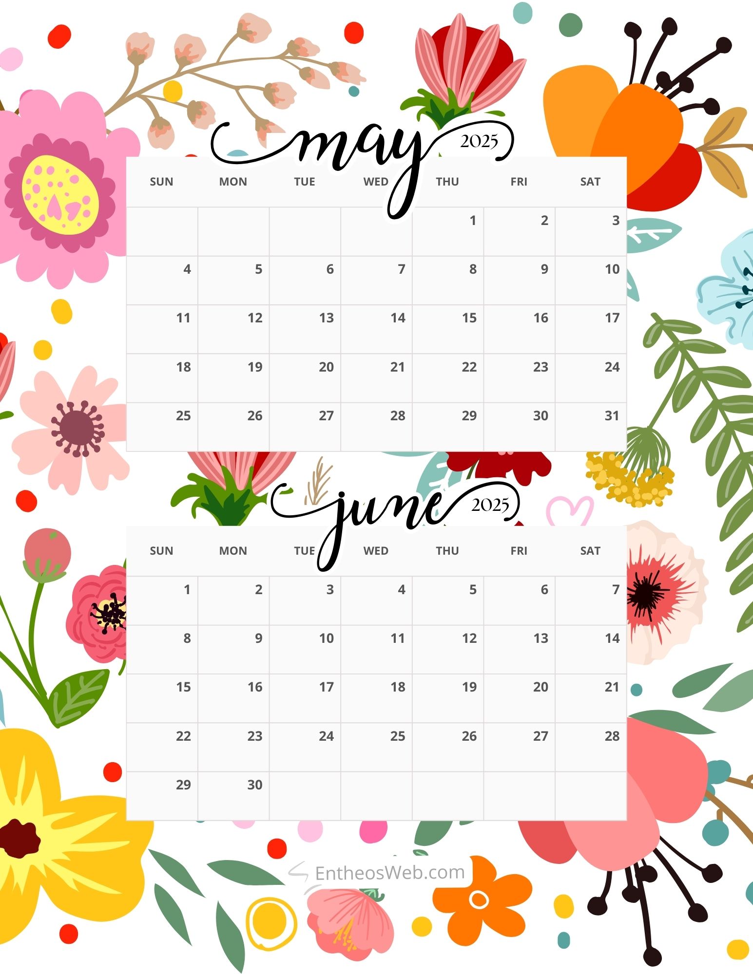 May June 2026 Calendar Printable | EntheosWeb