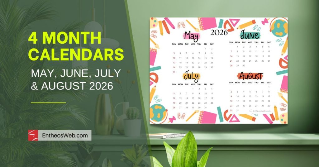 4 month calendar may june july  august 2026 4 month calendar may june july august 1