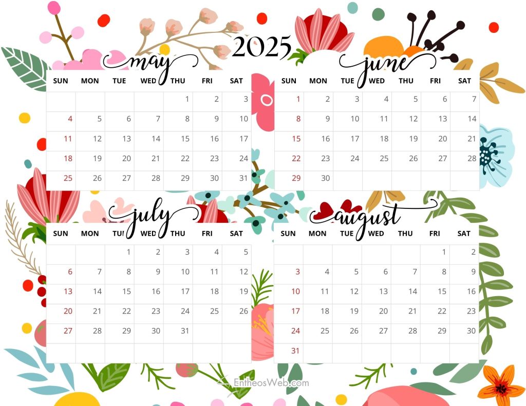 May, June, July, August – 4 Month Calendar | EntheosWeb