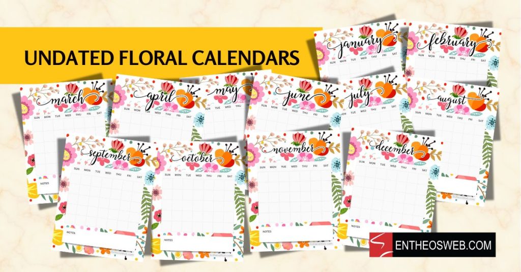 Undated calendars   vertical floral