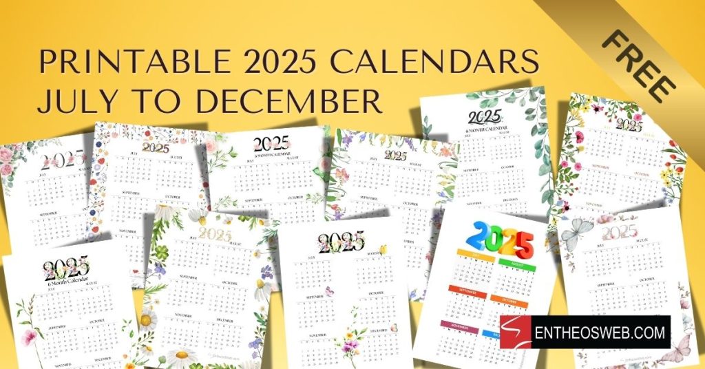 July to december 6 month calendar
