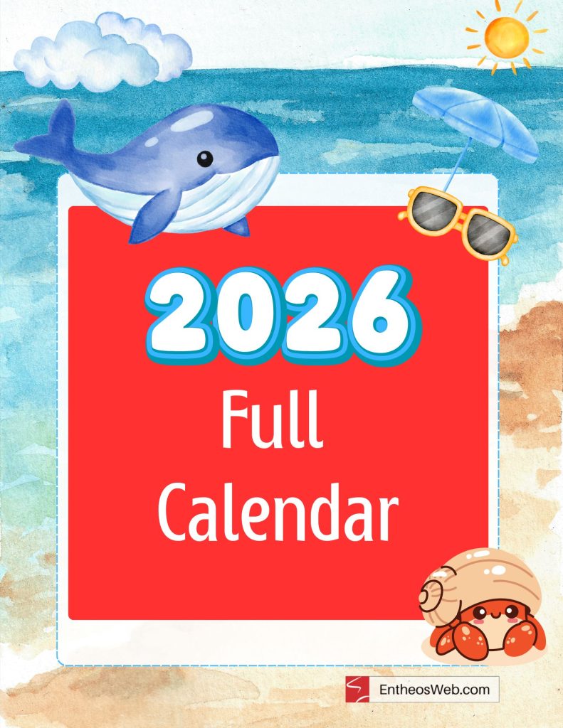 Ocean theme 2026 calendar by entheosweb full calendar