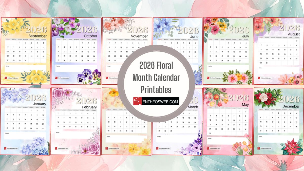 2026 Floral Month Calendar Printables