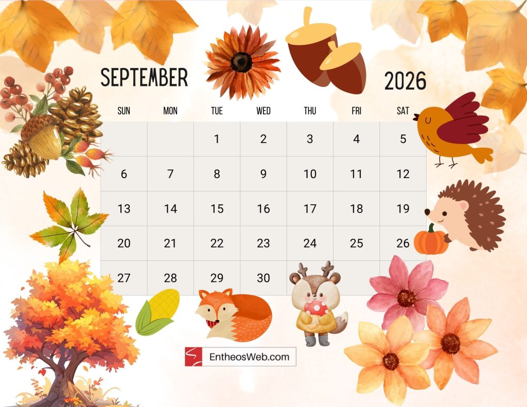 Free 2026 thematic printable calendar september entheosweb
