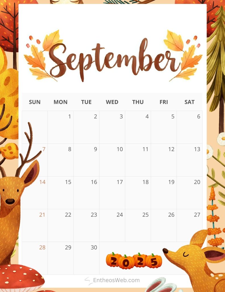 Free Printable September Calendars for 2025 – Vertical Designs | EntheosWeb