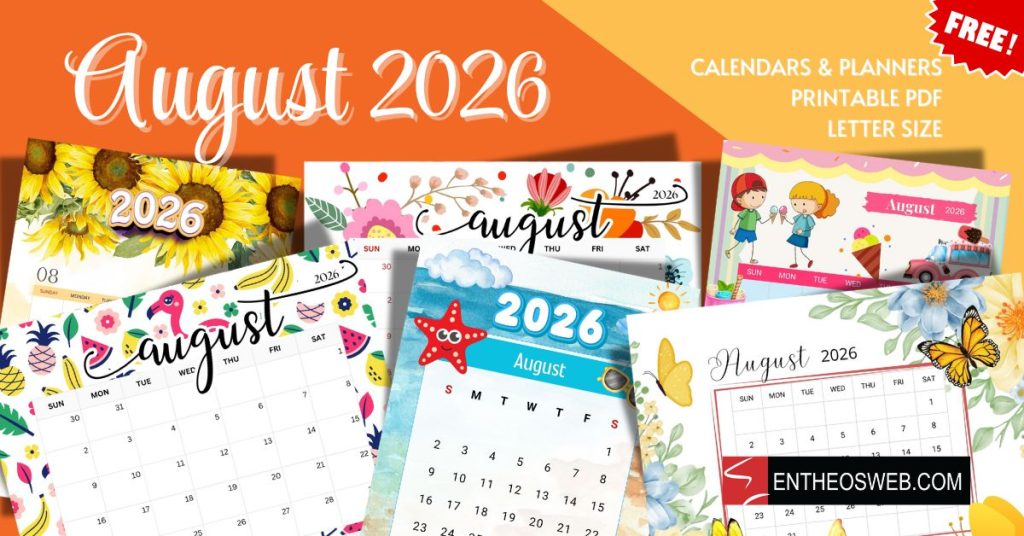 August 2026 calendars letter size printable