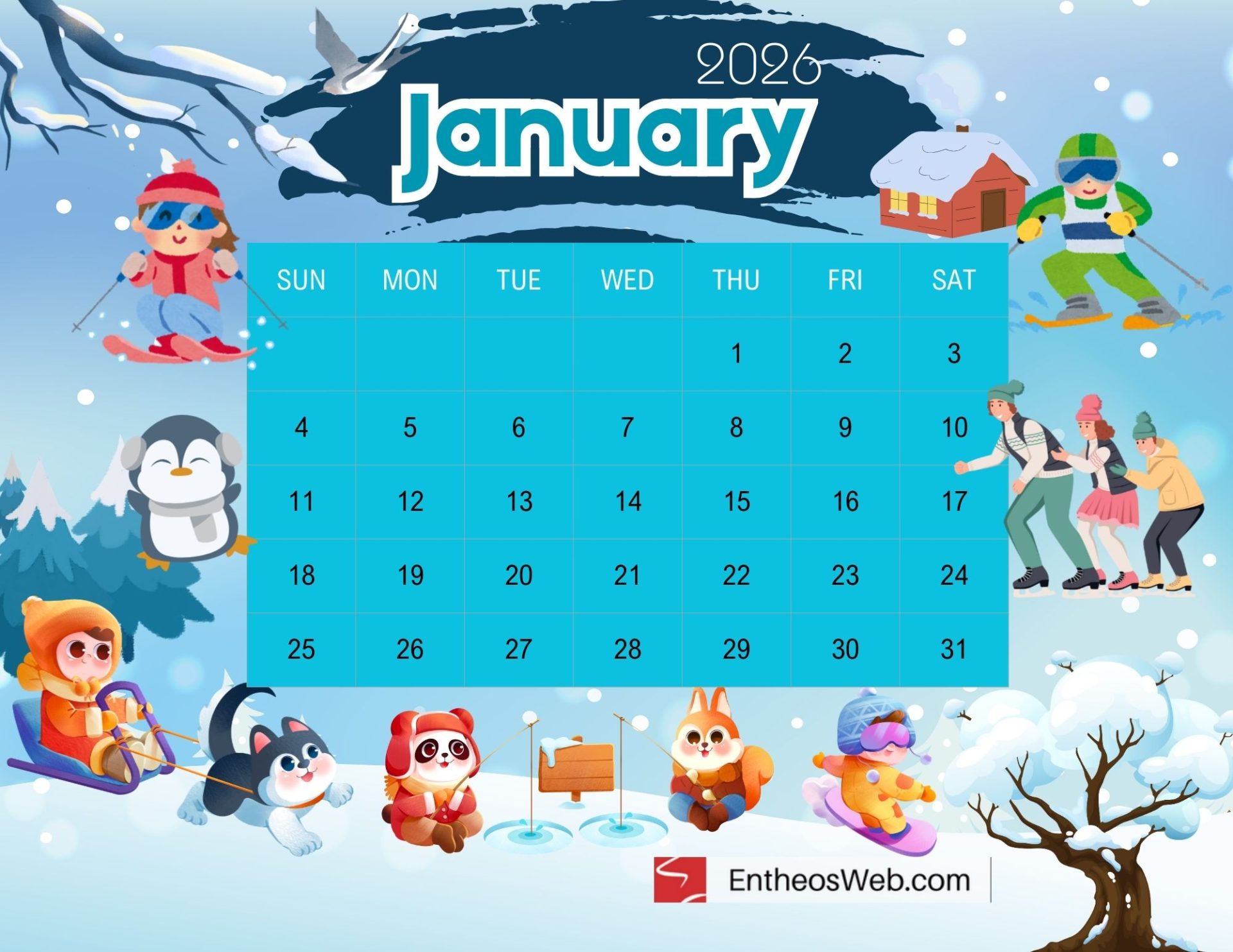 Free January 2026 Printable Calendars EntheosWeb Free January 2026 Printable Calendars EntheosWeb