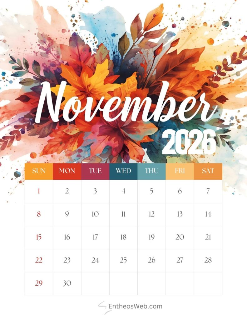 Colorful november 2026 printable calendar colorful november 2026 printable calendar 2