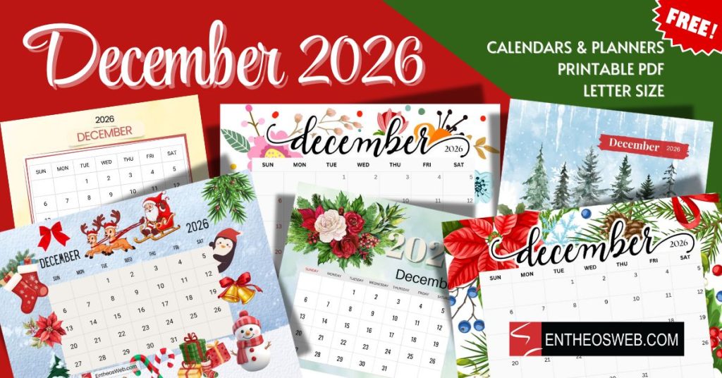 December 2026 calendars letter size printable