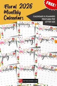 Floral 2026 Calendar – Free Monthly Printables | EntheosWeb