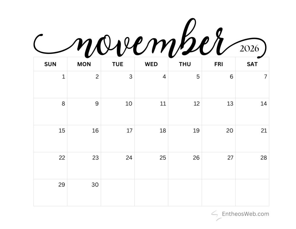 November 2026 Calendar Printables | EntheosWeb