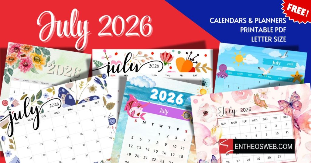 Free printable july 2026 calendars