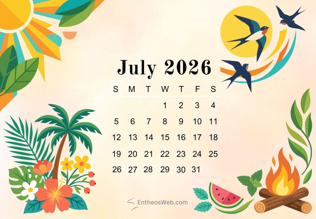 July printable calendar 2026 summer | july 2026 calendar printables 150+ free designs | entheosweb Creative summer design july printable calendar 2026 july printable calendar 2026 summer