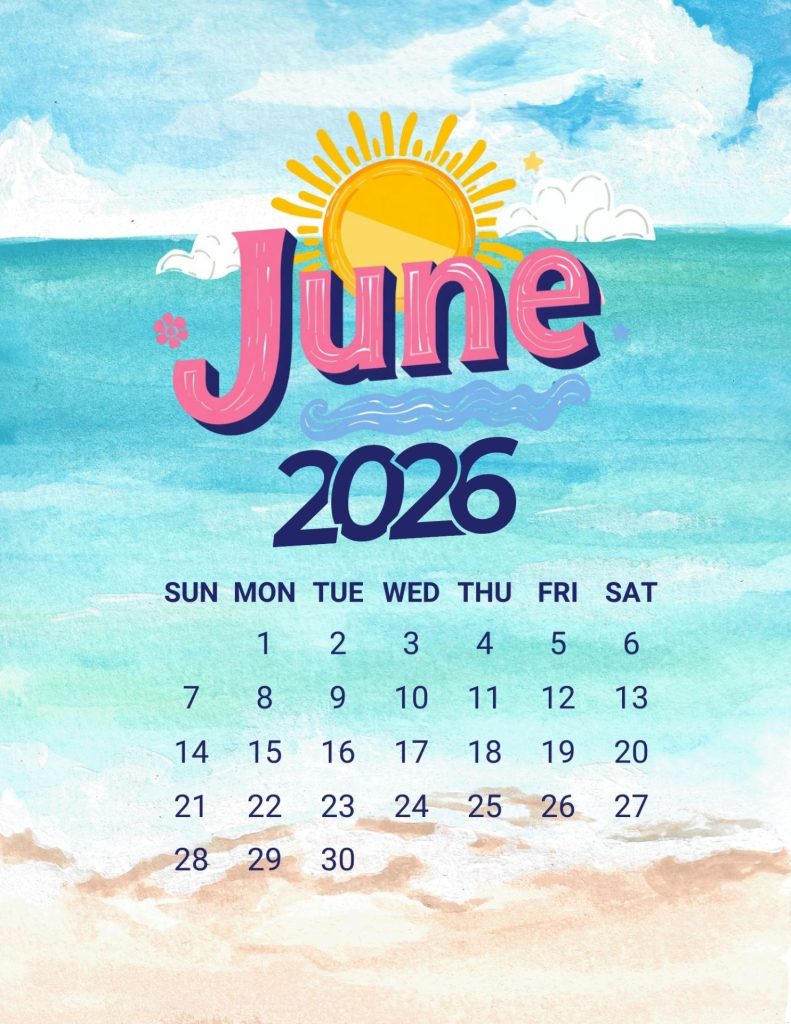 June calendar beach june calendar 2026 beach
