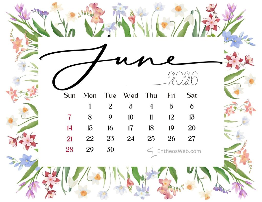 June calendar 2026 colorful flowers frame | june 2026 calendar printables | entheosweb June calendar 2026 colorful flowers june calendar 2026 colorful flowers frame