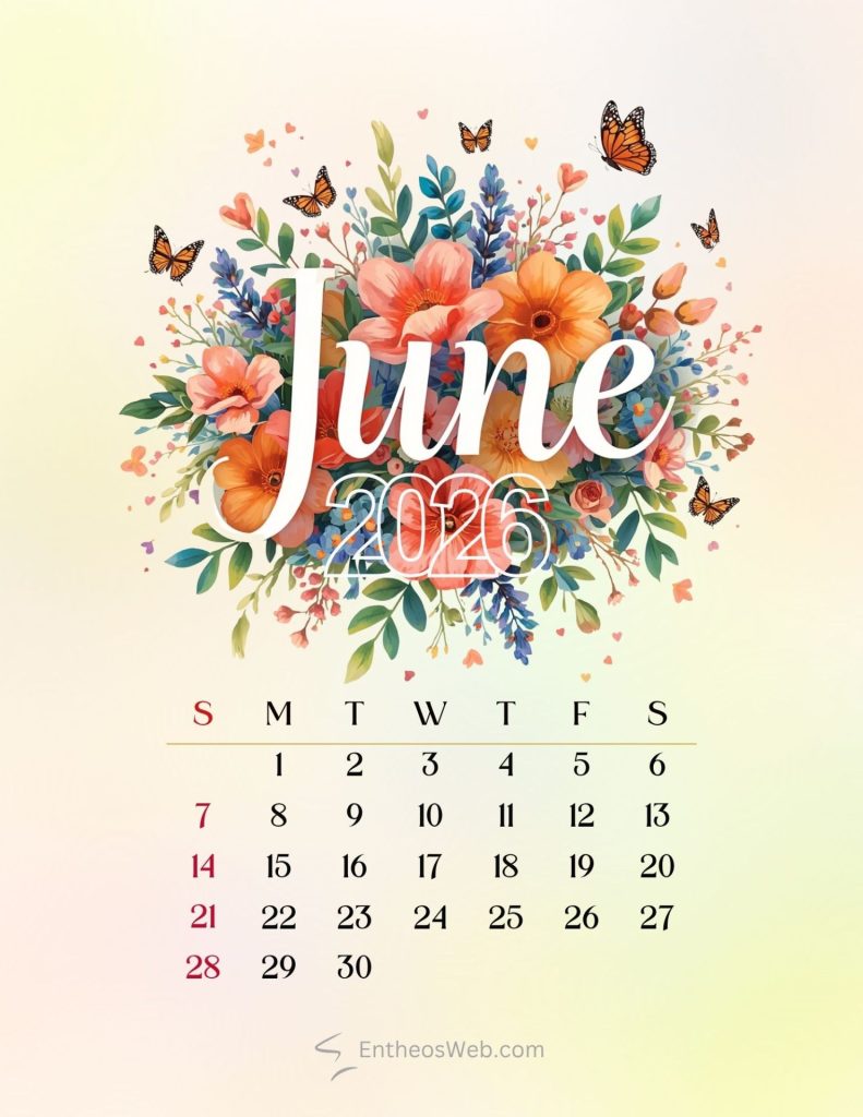 June calendar 2026 floral typography | june 2026 calendar printables | entheosweb June calendar 2026 floral typography june calendar 2026 floral typography