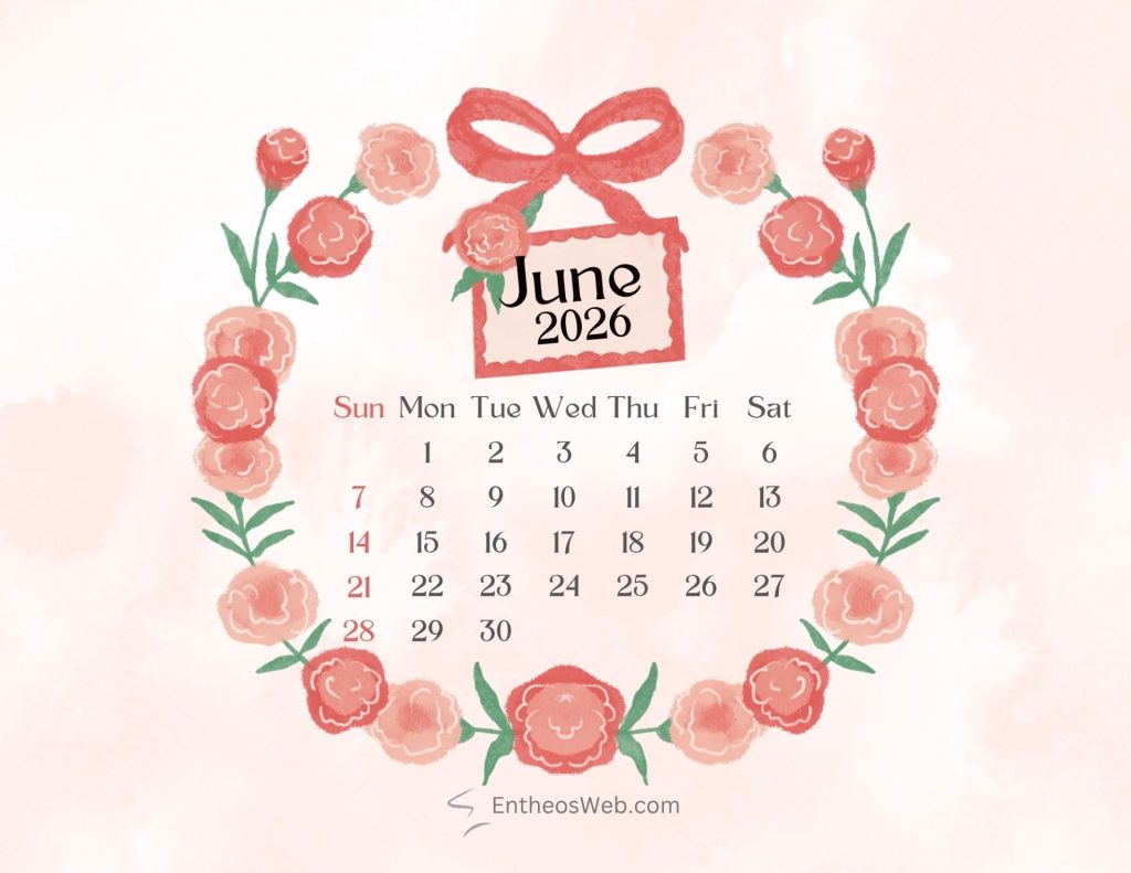 June 2026 printable calendar wreath june calendar 2026 floral wreath with bow